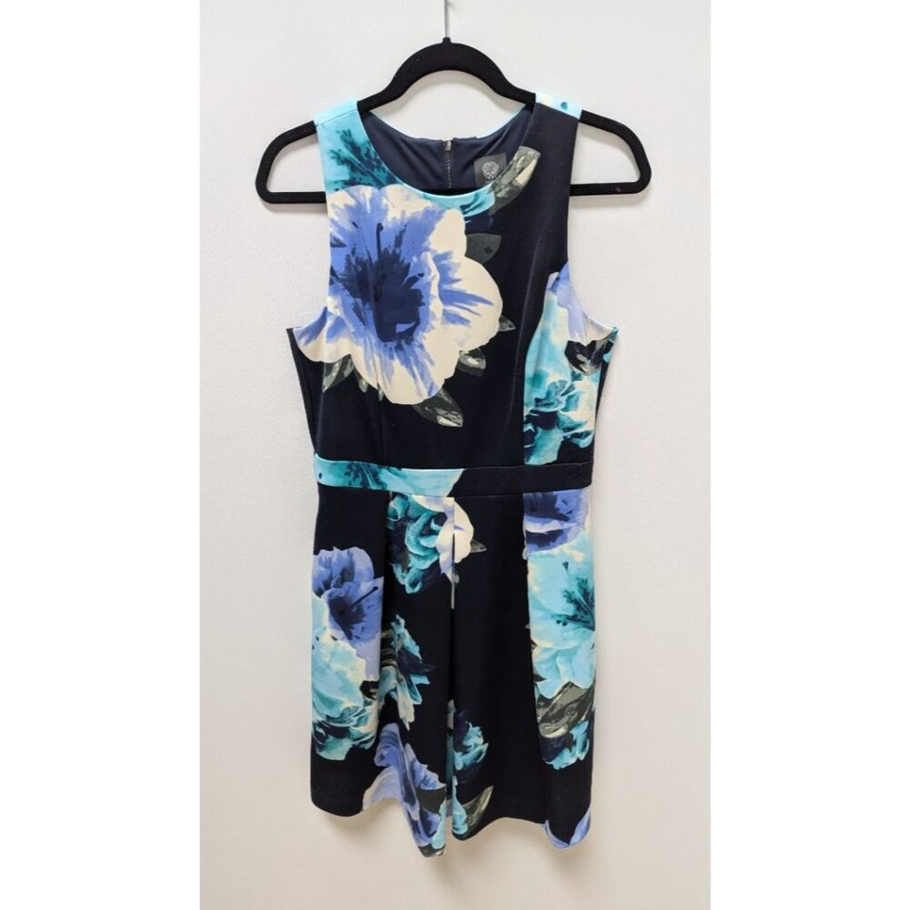 Vince Camuto Navy Blue Floral Flared Midi Dress
